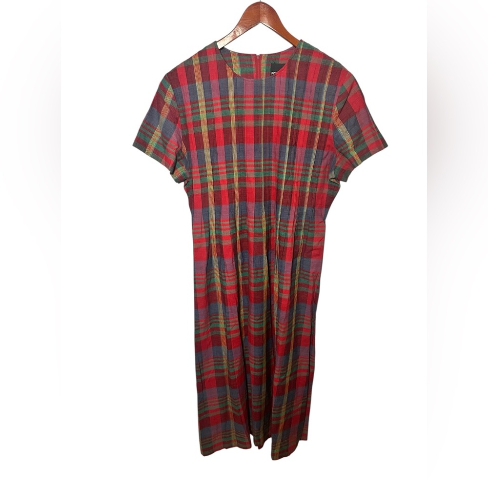 Positive Attitude Modest Multicolor Plaid Maxi Dress 16 Linen Blend